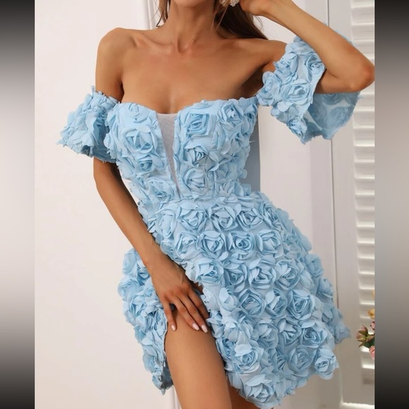 Dresses & Skirts - Luxe off shoulder floral appliqué min dress